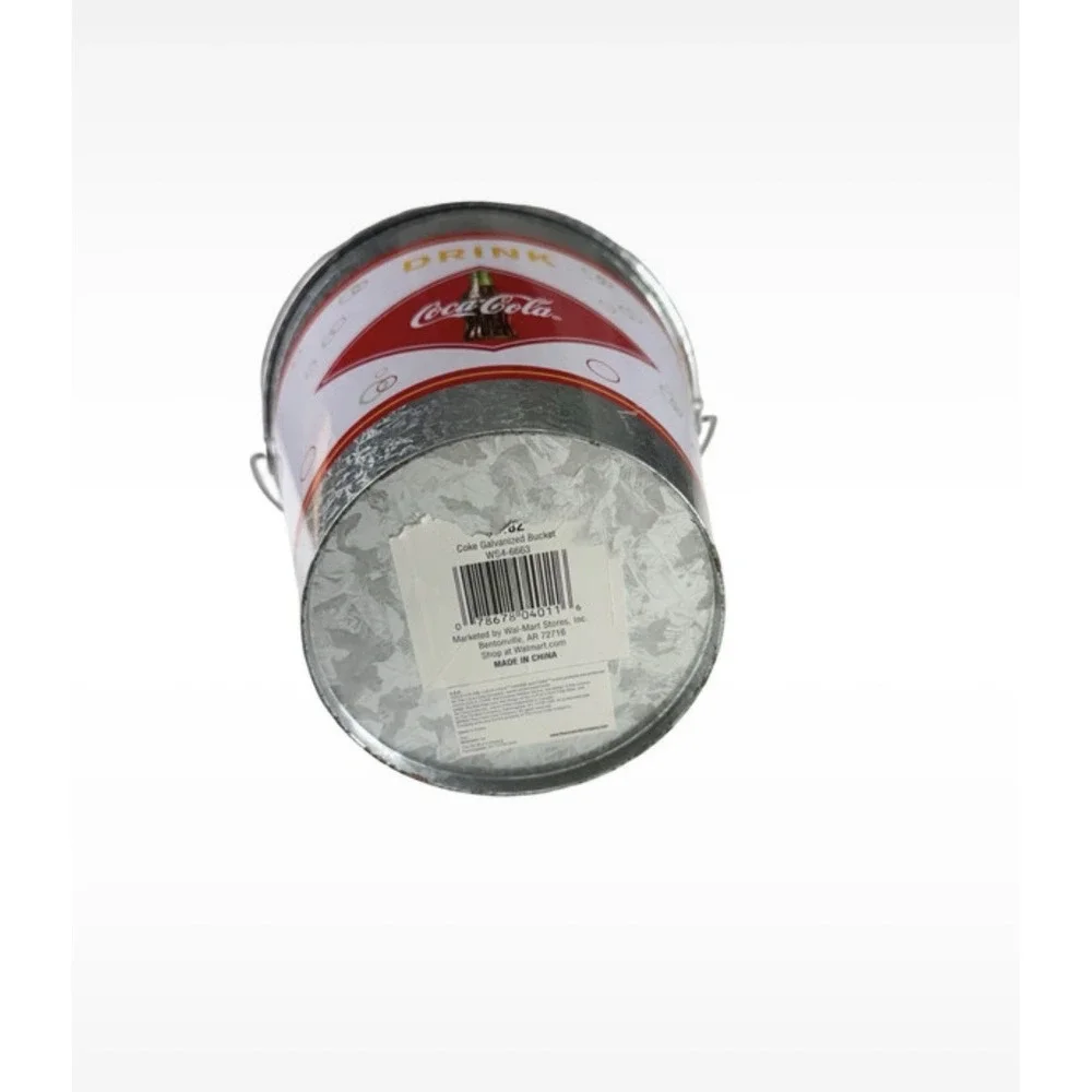 Coca-Cola Galvanized Metal Ice Bucket Party Beverage Tub Red Handle 8